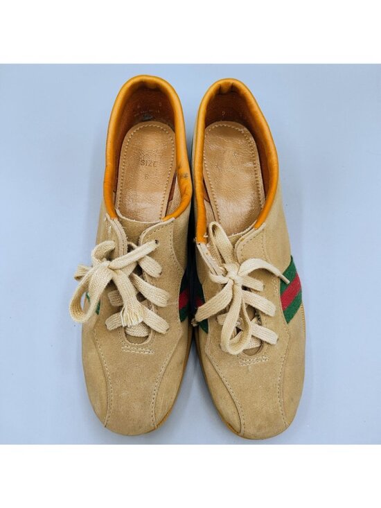 Vintage 1960s/1970s Charles F. Clark Beige Red & Green Striped Bowling Shoes (6) main image 13